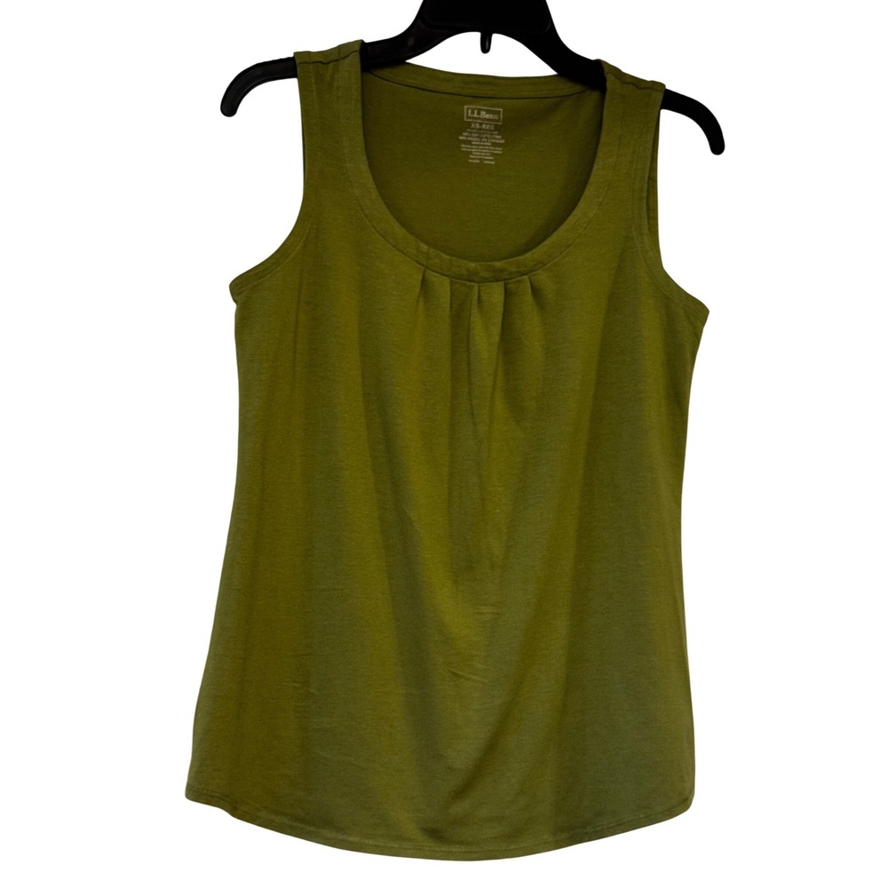 LL Bean Womensâ XS Olive Green Pleated Scoop Neck Supima Cotton Modal Tank Top